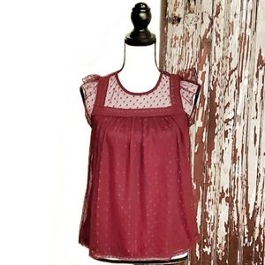 No Boundaries Dot Mesh Blouse Burgundy Size M